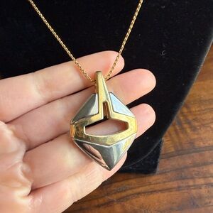Gold and Silver Geometric Pendant Necklace